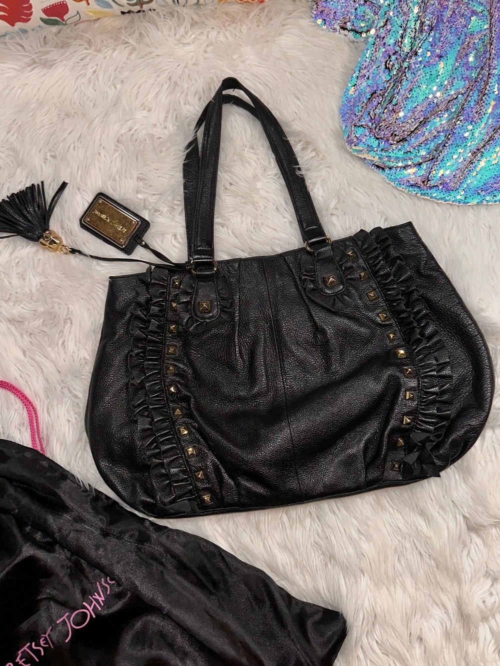 Betsey Johnson • Leather Studded Ruffle Detail Purse